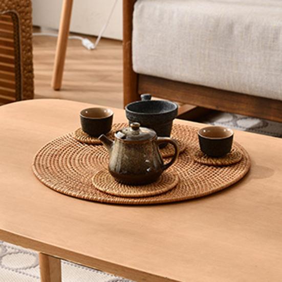 Handwoven Rattan Coaster Set Heat-Resistant Placemats for Cups Teapots Casserole Natural Eco-Friendly Rustic Table Protector for Home