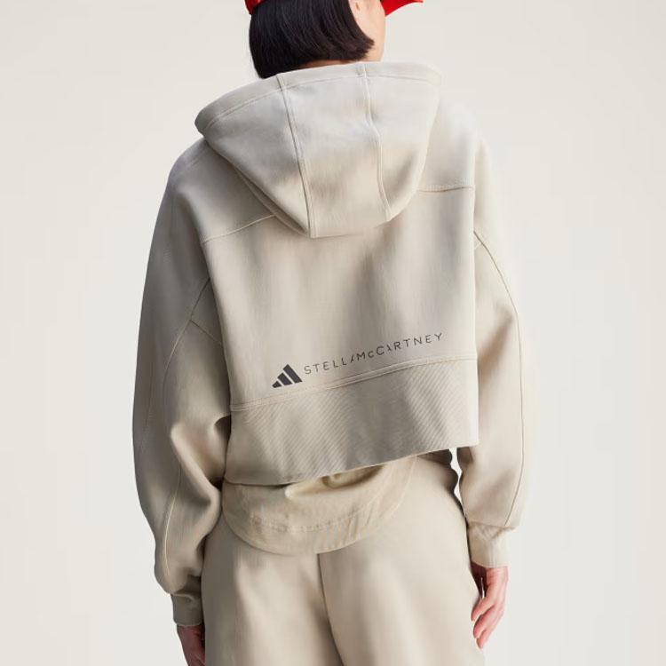 Adidas Letter Zip-Up Short Hoodie Women hoodies Desert-Sand JJ0143