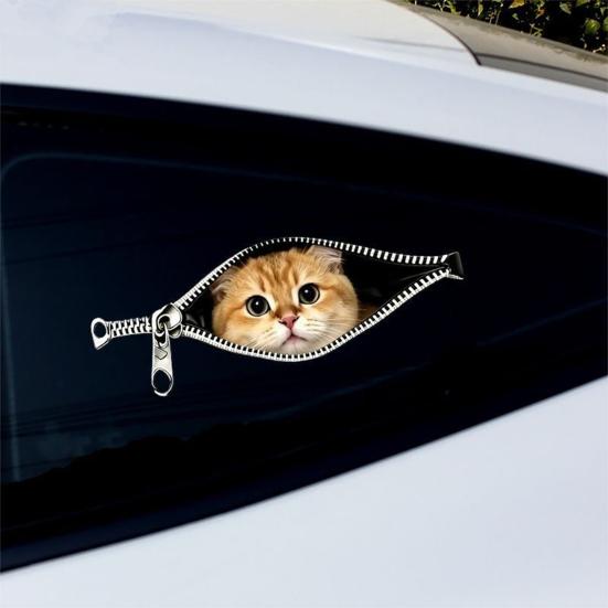 Car Stickers Zipper Cat Shape Adhesive Waterproof Scratch Cover Stickers Durable Car Decals for Cars Electric Vehicles Windows