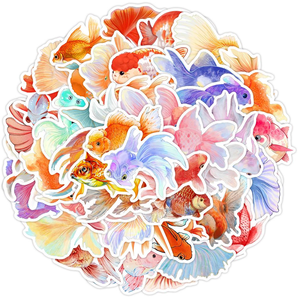 50 Cartoon Hand-painted Goldfish Graffiti Stickers Creative Hand Account Decoration Stickers Water Cup Mobile Phone Waterproof Stickers