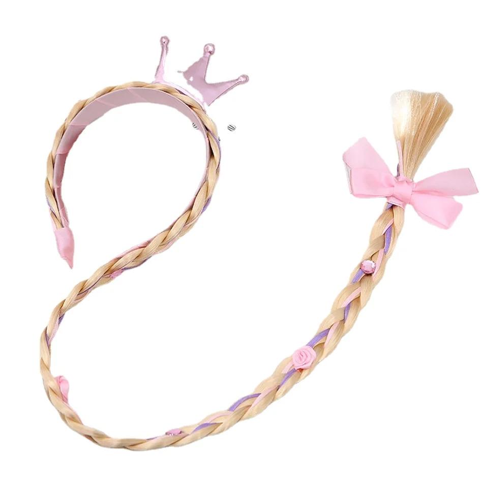 Prinzessin Mädchen Blumen Stirnband Blume Fary Verkleiden Weben Langer Zopf Perücke Stirnband Kinder Halloween Rapunzel Cosplay Kopfschmuck