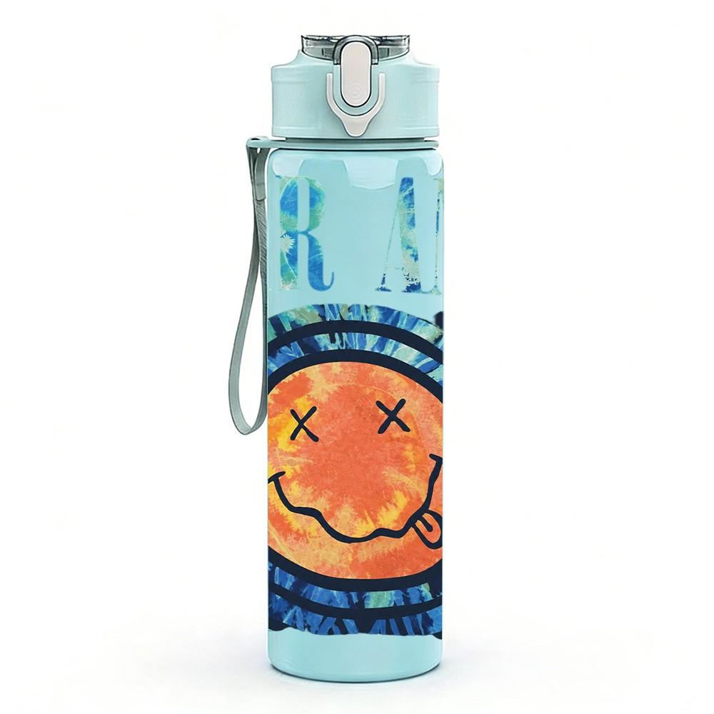 1PC Nirvana Blue Smiley Face 750ml sports water bottle leakproof straw lid outdoor office home