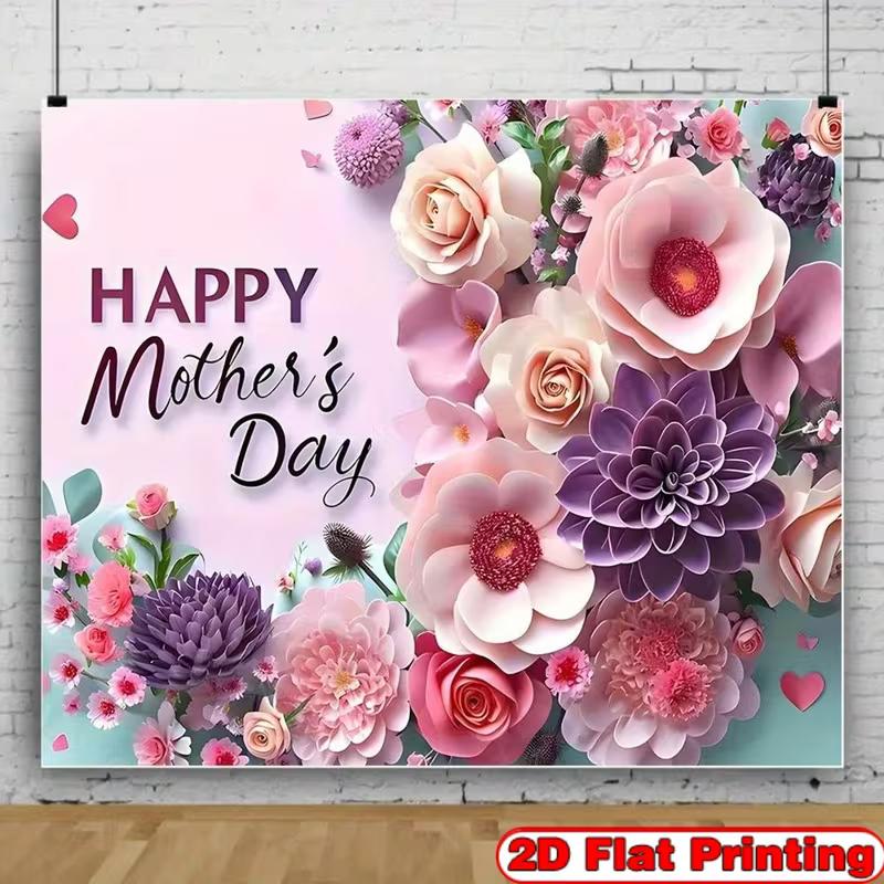 2D Happy Mother s Day Photography Background, 3D Paper Flower Rose Dahlia Party Decor Banner 47.2x31.5inch/120*80cm