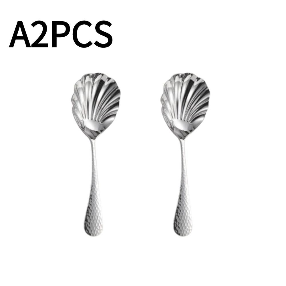 1/2/3PCS Large Hammered 304 Stainless Steel Shell Spoon Long Soup Spoons Public Hot Pot Serving Scoop Restaurant Table