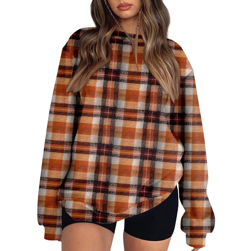 Damskie Topy Damska Bluza z Długim Rękawem Casualowy Okrągły Dekolt Luźny Krój Pulowerowe Polarowe Topy