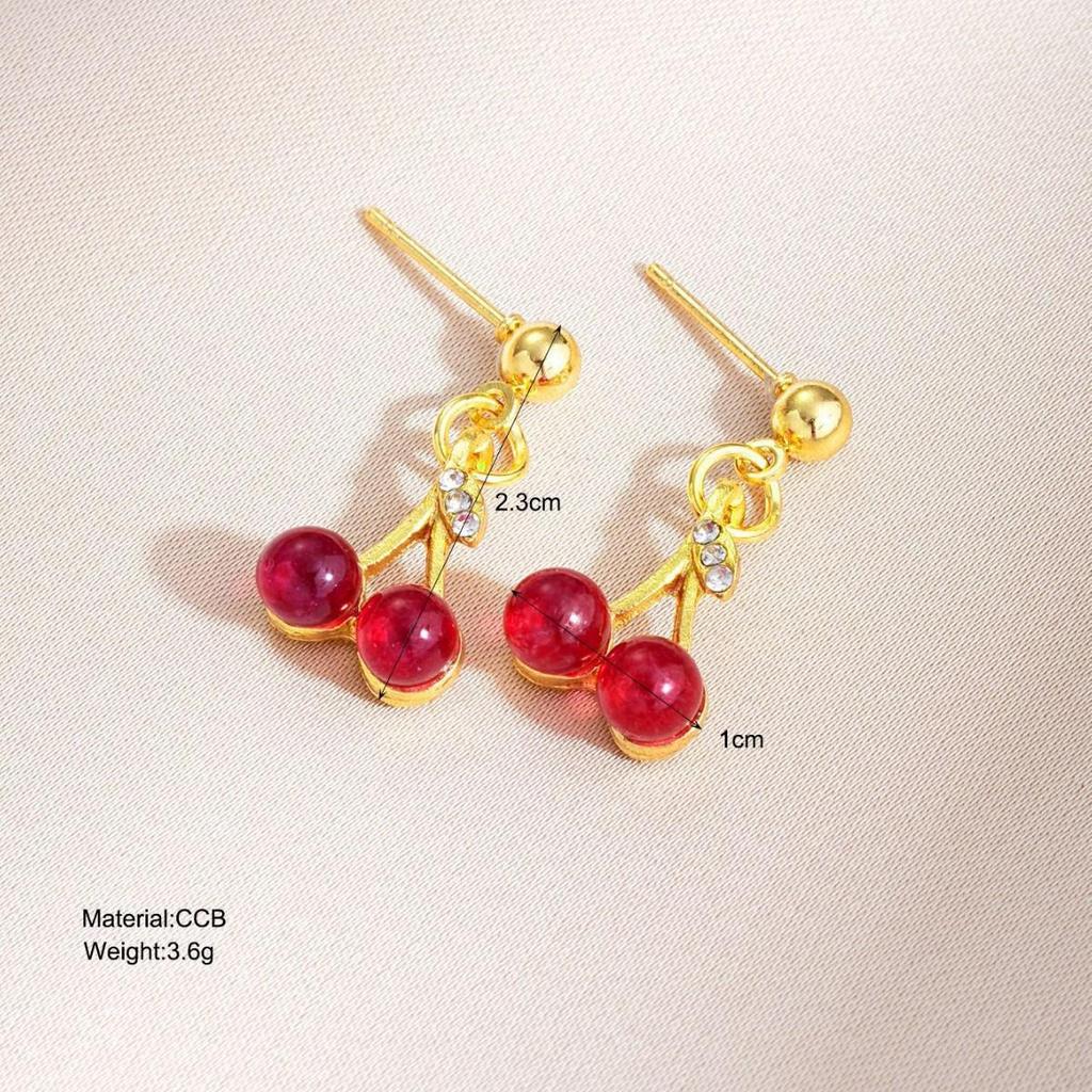 Chic Sweet Cherry Necklace & Earrings Set for Women - Fresh, Simple, and Versatile European-American Jewelry