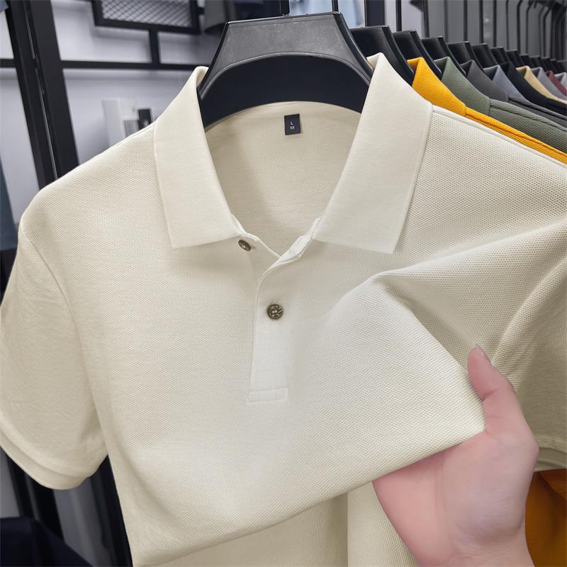 New Pure Cotton Men's High-End Polo Shirt - Short Sleeve, Lapel, Solid Color, Casual Summer T-Shirt