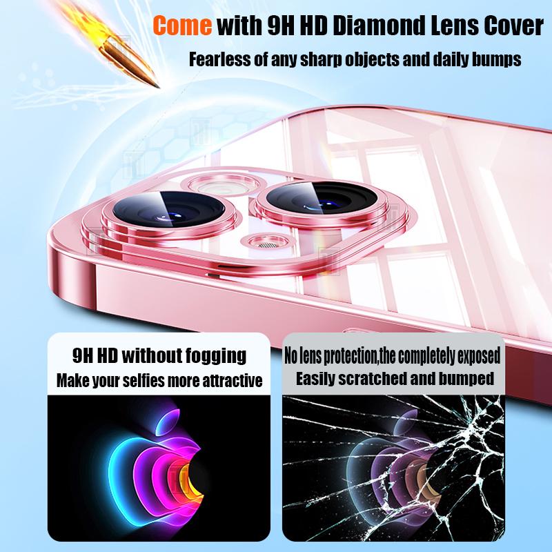 Official Not Yellowing High Clear Plating Case for For Iphone 16 15 14 13 12 11 Pro Max Plus Ultrathin Lens Film Protect Soft Cover