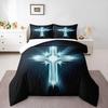 Glowing Ice Blue Crystal Cross Bedding set (1 duvet cover, 2 pillowcases, duvet not included), Minimalist Religious Light Rays Art Print