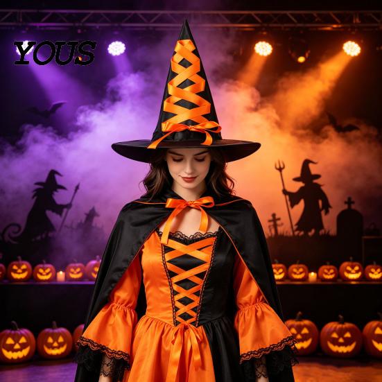 Creative Halloween Witch Hat, Reusable Oxford Cloth Pointed Wizard Festive Party Souvenir Hat for Costume, Carnival, Masquerade, Cosplay Costume