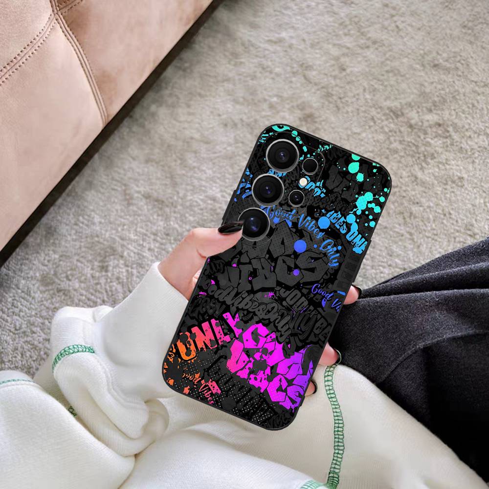 Cool Black Graffiti Phone Case For Samsung S 20 21 22 23 lite plus ultra Clear Mobile Cover Funda