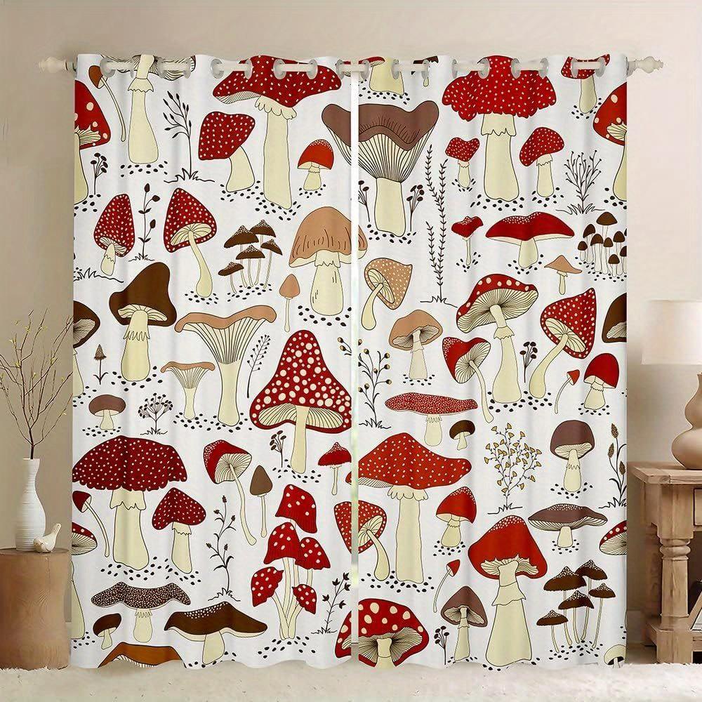 Cortinas Opacas con Estampado de Setas de Colores - Visillos con Patrón Étnico Vintage para Privacidad y Estilo, Diseño de Ojal para Barra, Protección