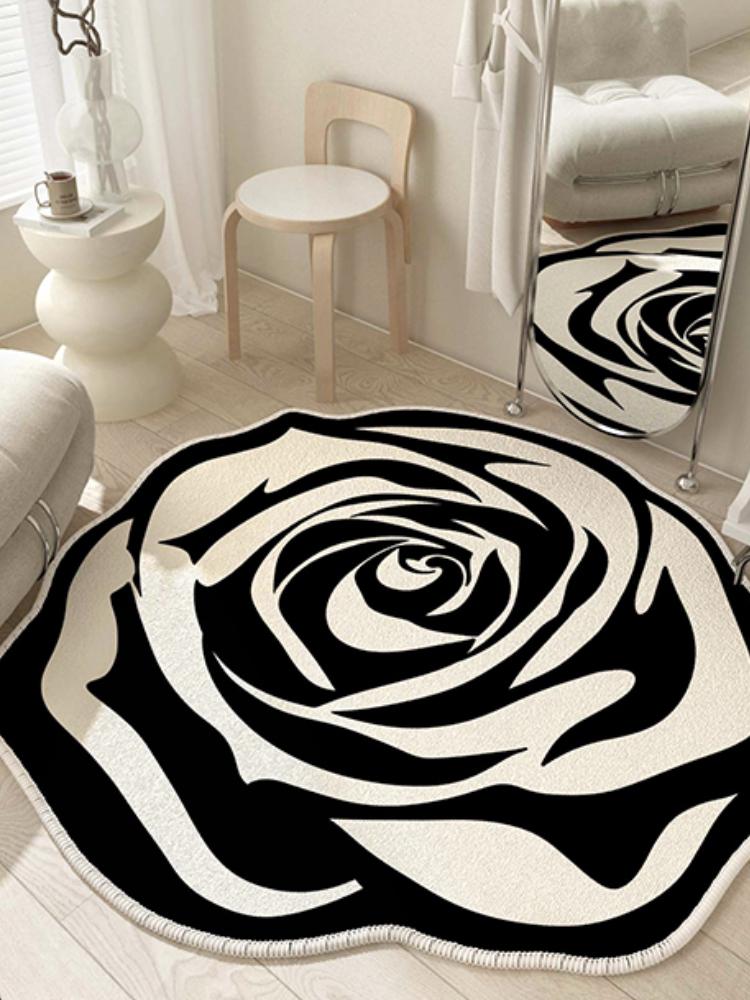 Französische Stil Wohnzimmer Dekoration Blumen Teppich Leichter Luxus Spiegel Bodenmatte Mädchenhafter Teppich für Schlafzimmer Zuhause Unregelmäßige Form Teppich