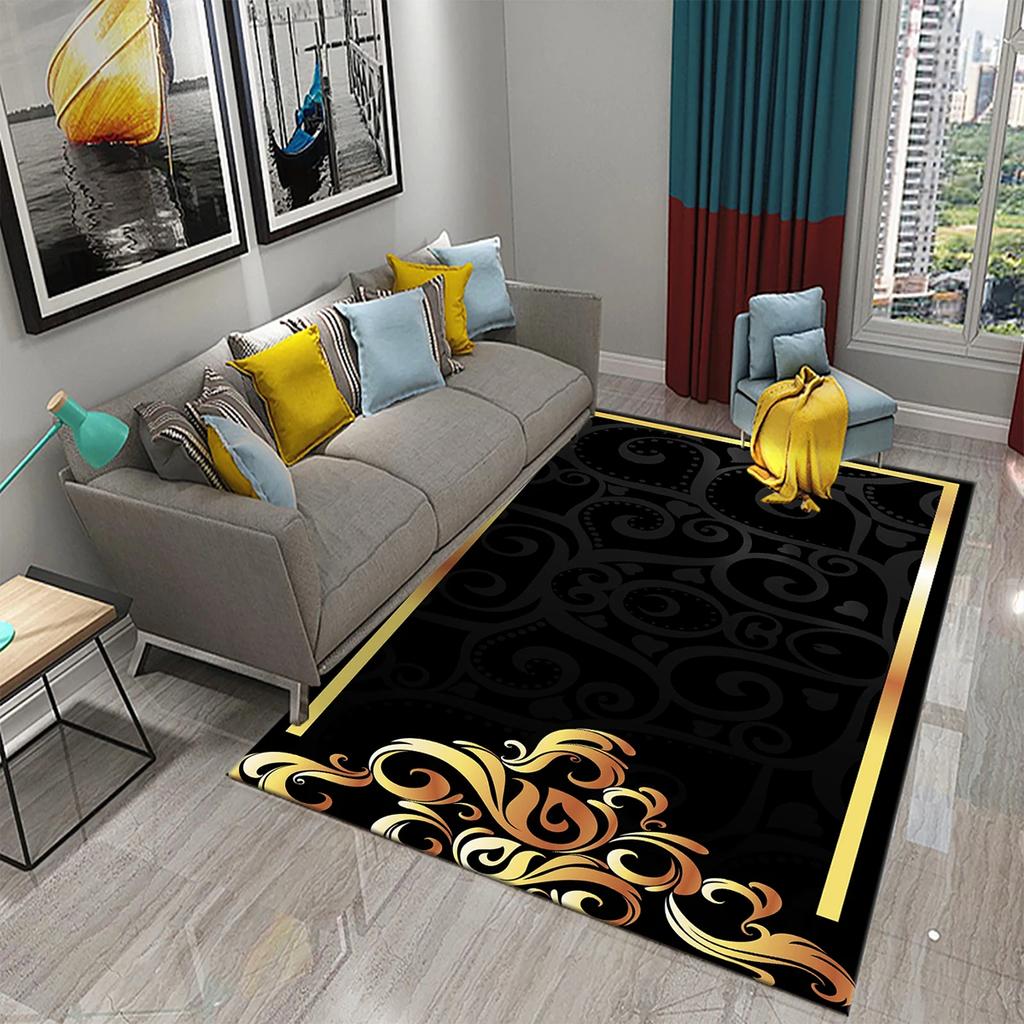 Dywan 3D Czarno-Złoty do Salonu Nowoczesna Luksusowa Dekoracja Abstrakcyjne Dywany do Sypialni Dywanik Podłogowy Kuchnia Łazienka Dywanik Antypoślizgowy
