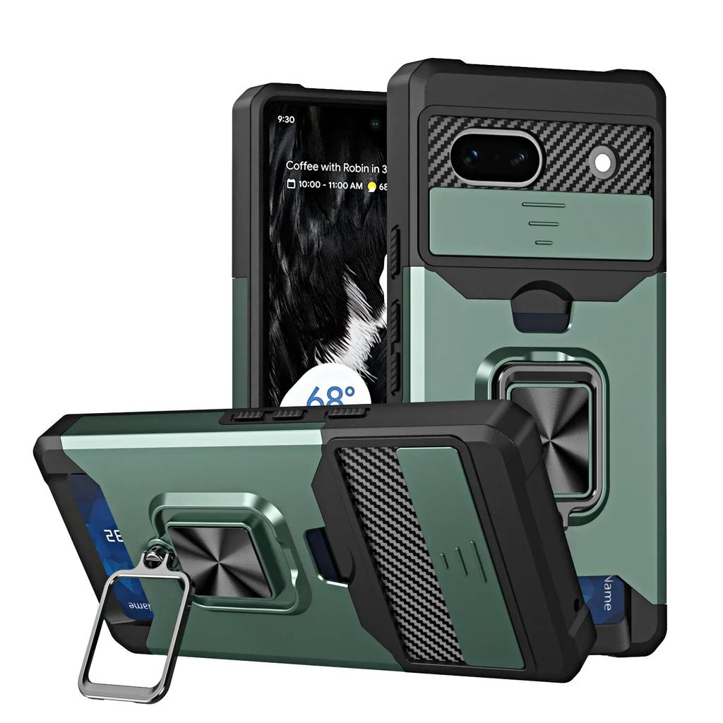 Case for Google Pixel 9A  9 Pro XL 8 7A 7 6 A Pro Slide Camera Card Holder Slot Wallet Protective With Ring Stand Cover