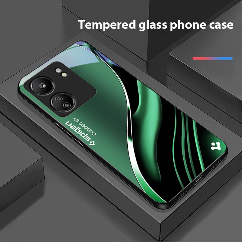 Tiefblaues Mode-Handycase aus schwarzem gehärtetem Glas für Xiaomi Redmi 13C Note13 12 Pro Plus 5G Note 9 13T Pro POCO X6 F5 F6