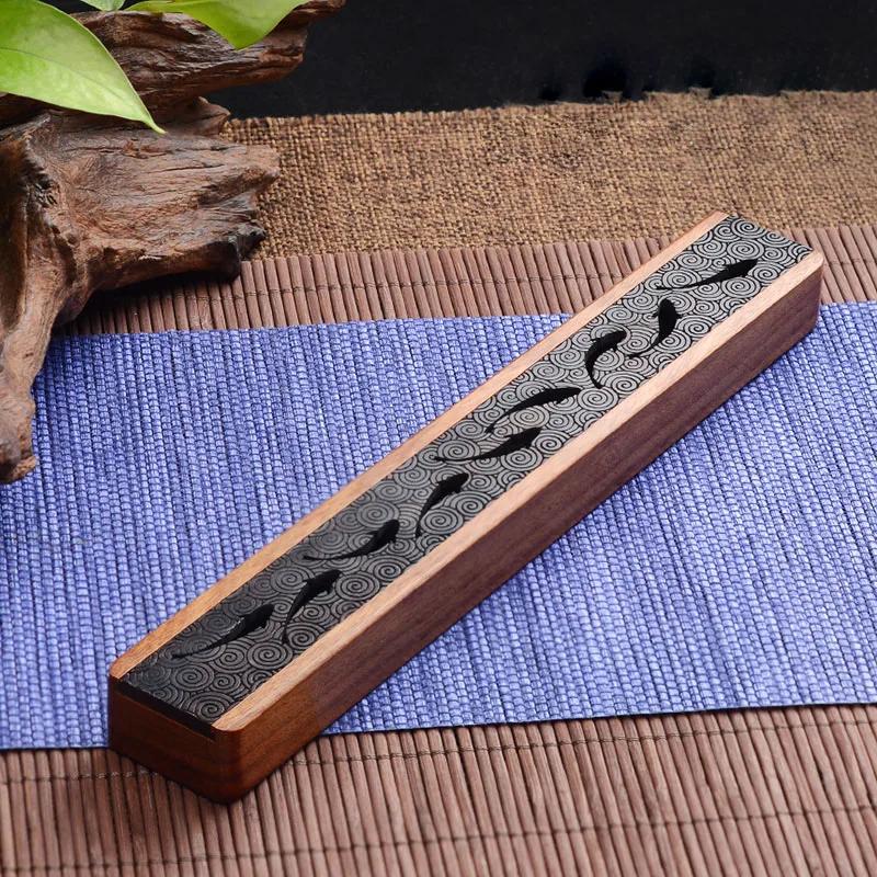 Creative Retro Black Home Office Wooden Incense Holder Incense Burner Traditional Chinese Type Wood Handmade Carving Censer Box