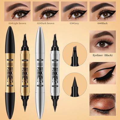 Quick-drying Imitation Wild Liquid Bifurcated Eyebrow Pencil, Waterproof and Non-smudging Double-headed Four-pronged Eyebrow Pencil Eyeliner 2 In 1