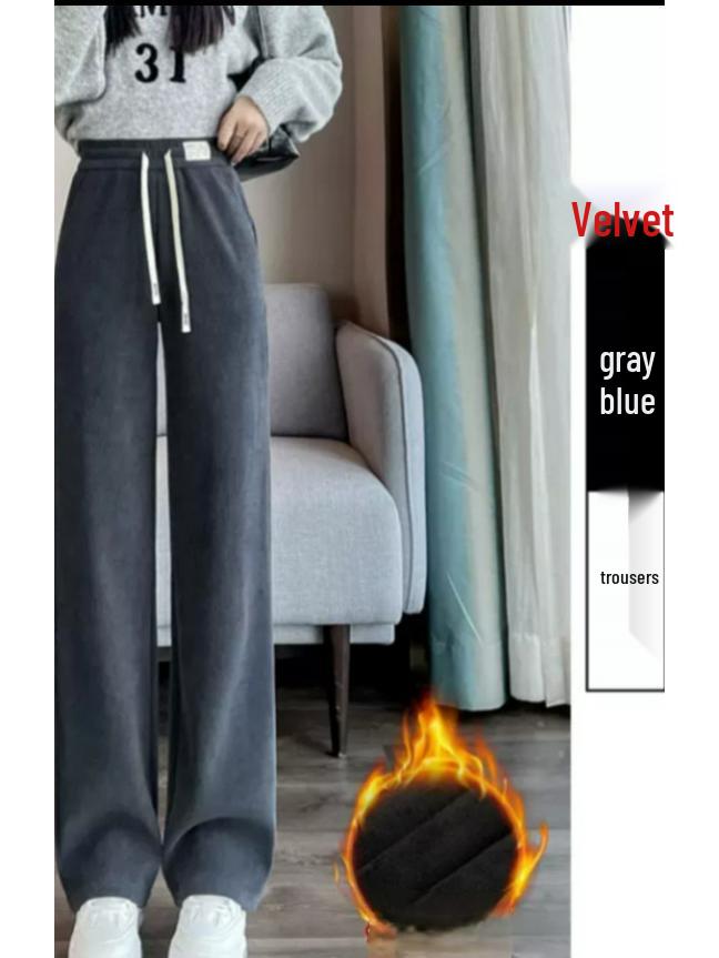 Women's Chenille Wide-Leg Pants - New 2025 Spring & Autumn Collection, Small Size, European Cotton Velvet, Fleece-Lined, Casual Straight-Leg Design.