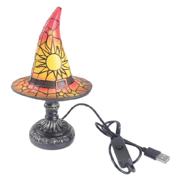 Witch Hat Nightlight USB Powered Handmade Resins Wizard Hat Table Lamp Ornament for Halloween Decoration Gift Giving