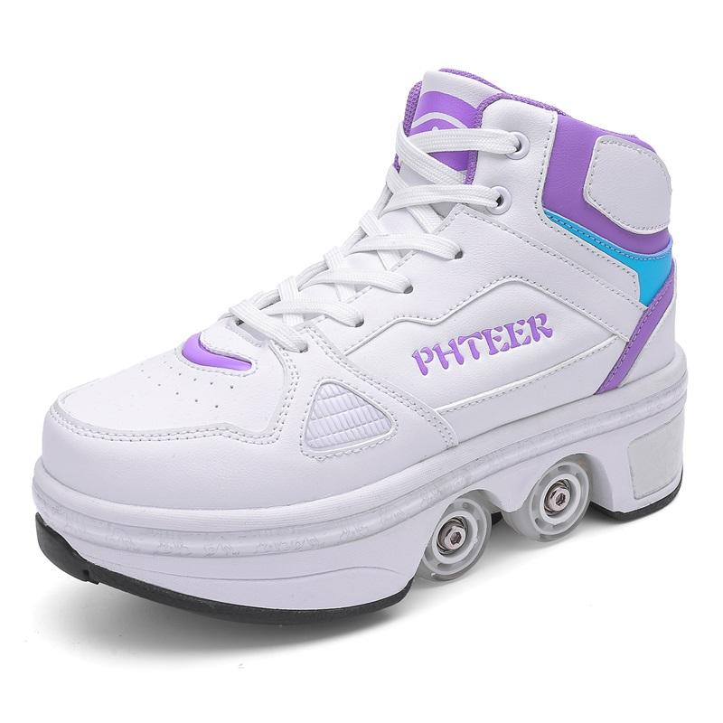 

Children s Deformed Shoelaces 4-wheel Sports Shoes Roller Skating Children s Boots Girls Roller Skating Boots Roller Shoes with Four Wheels 40 білий/фіолетовий