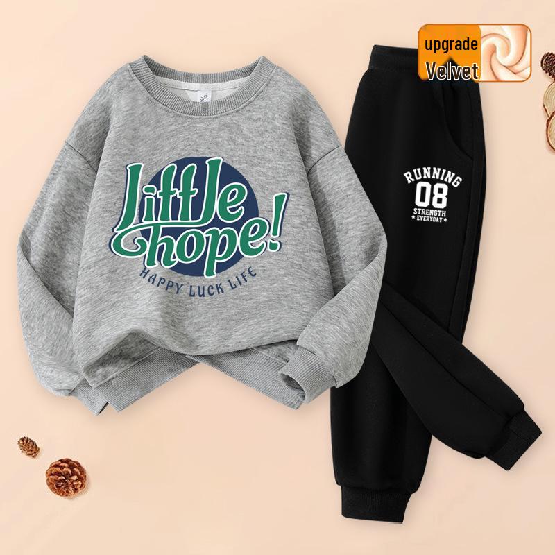 2025 Boys' Trendy Fleece-Lined Hoodie & Pants Sportswear Set for Spring & Autumn