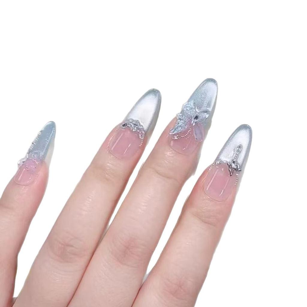 Handcrafted Spring & Summer Cat's Eye Bow Diamond Nail Art - Elegant Fairy Style Luxury Stickers.