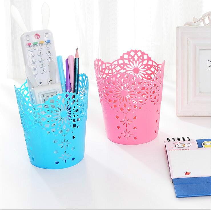 Storage Baskets Lace Hollow out Table Trash Can Pencil Holder Desk Organizer for Office School Home
