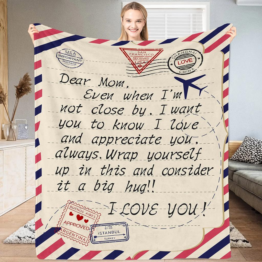 Thanksgiving Day Gift Letter Flannel Throw Blanket for Dad Mom Blanket King Queen Size for Bed Sofa Couch Super Soft Lightweight