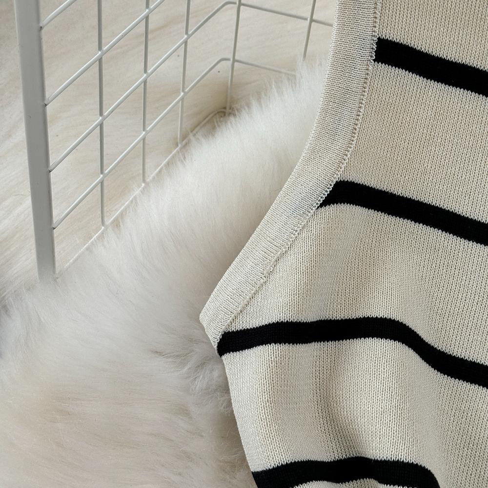 Conjuntos de 2 peças roupas femininas listradas malha sem mangas decote em v tanque + saias envolventes verão cintura alta saia conjunto moda dropship