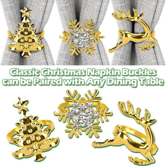 Christmas Napkin Rings Alloy Snowflake Elk Tree Napkin Holders Decorative Napkin