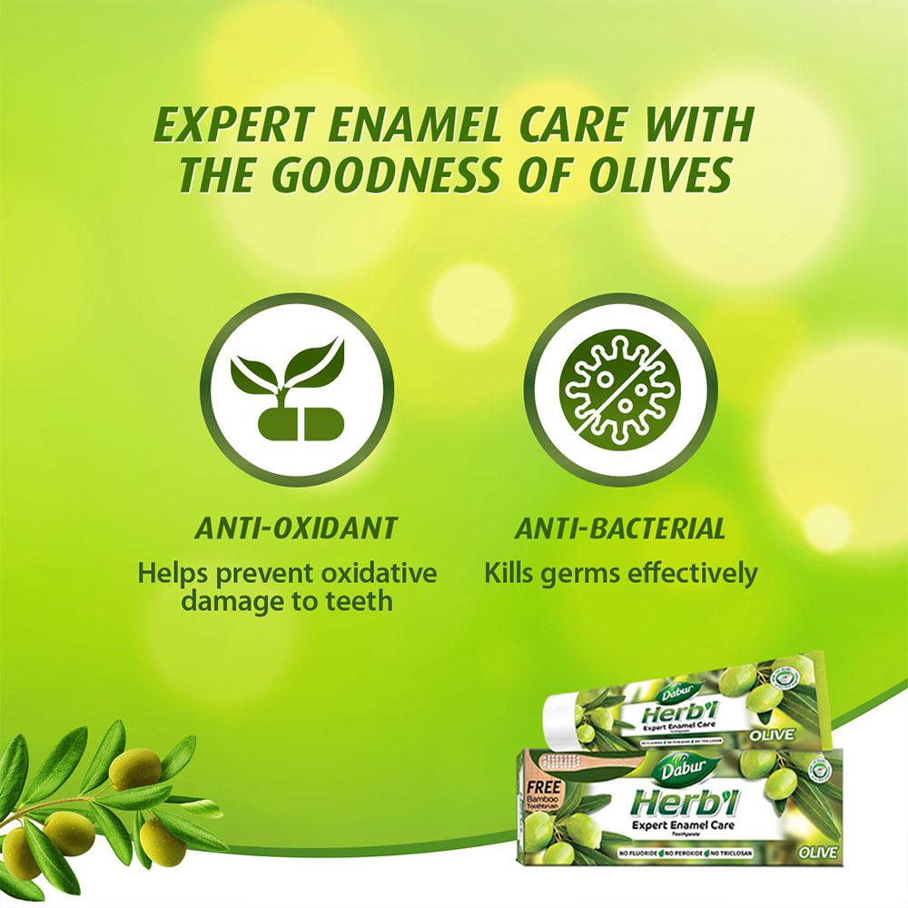 Olive Enamel Care Toothpaste + FREE ToothBrush Dabur Herb'l