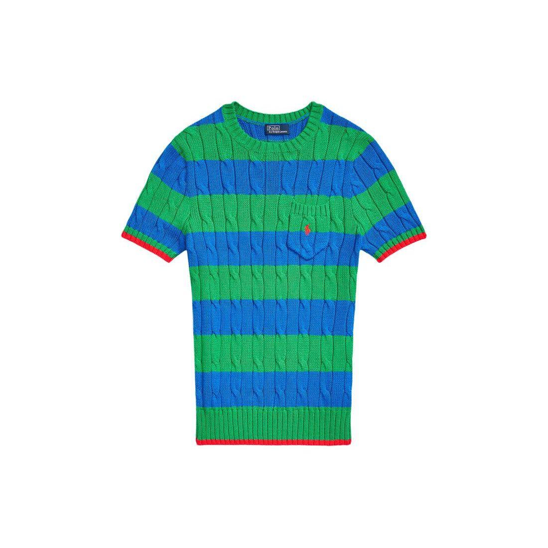 

Polo Ralph Lauren SS24 Striped Slim Fit Cable Knit Short Sleeve Sweater Women sweater Academy-Green WMPOSWENC020893-999 S