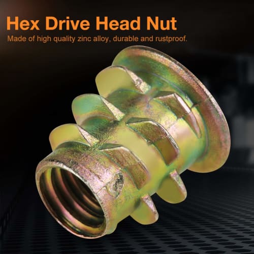 Jeffergarden 50pcs M5x10 Zinc Alloy Hex Nuts, Threaded Insert Nuts, for Furniture, Repair Tools, Joints, High Hardness, for Furniture, Woodworking, an