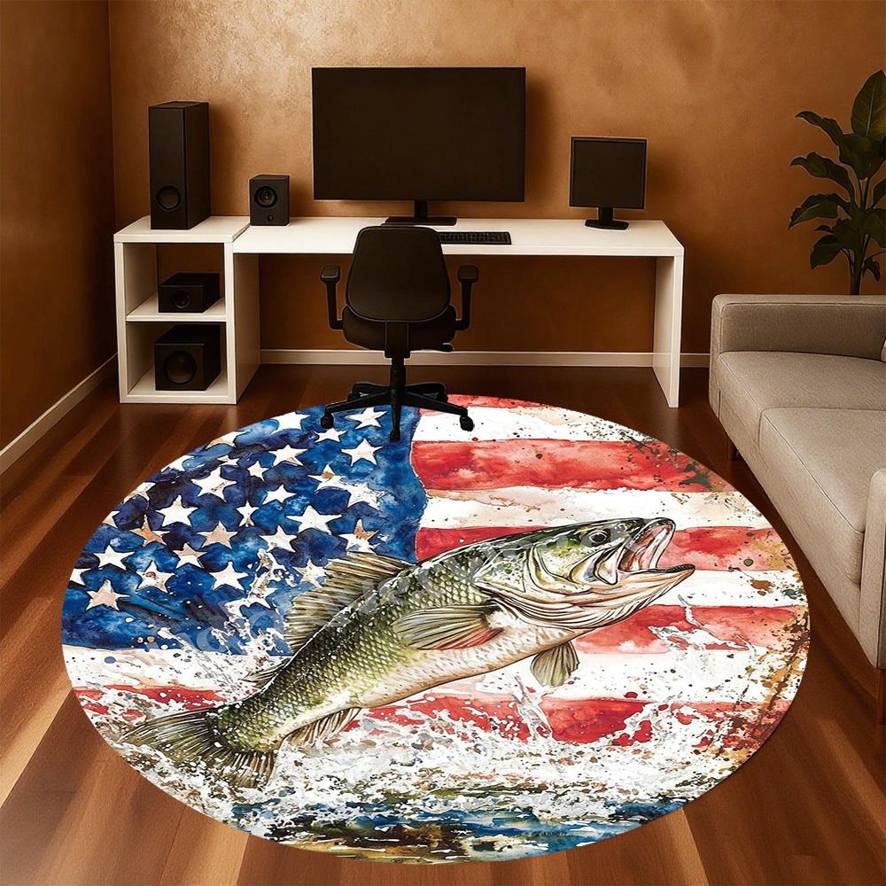 1PC Fish Flag Office Round Area Rug, Under Office Chairs Bedroom Living Room Home Decor,Carpet for Office, -1110233