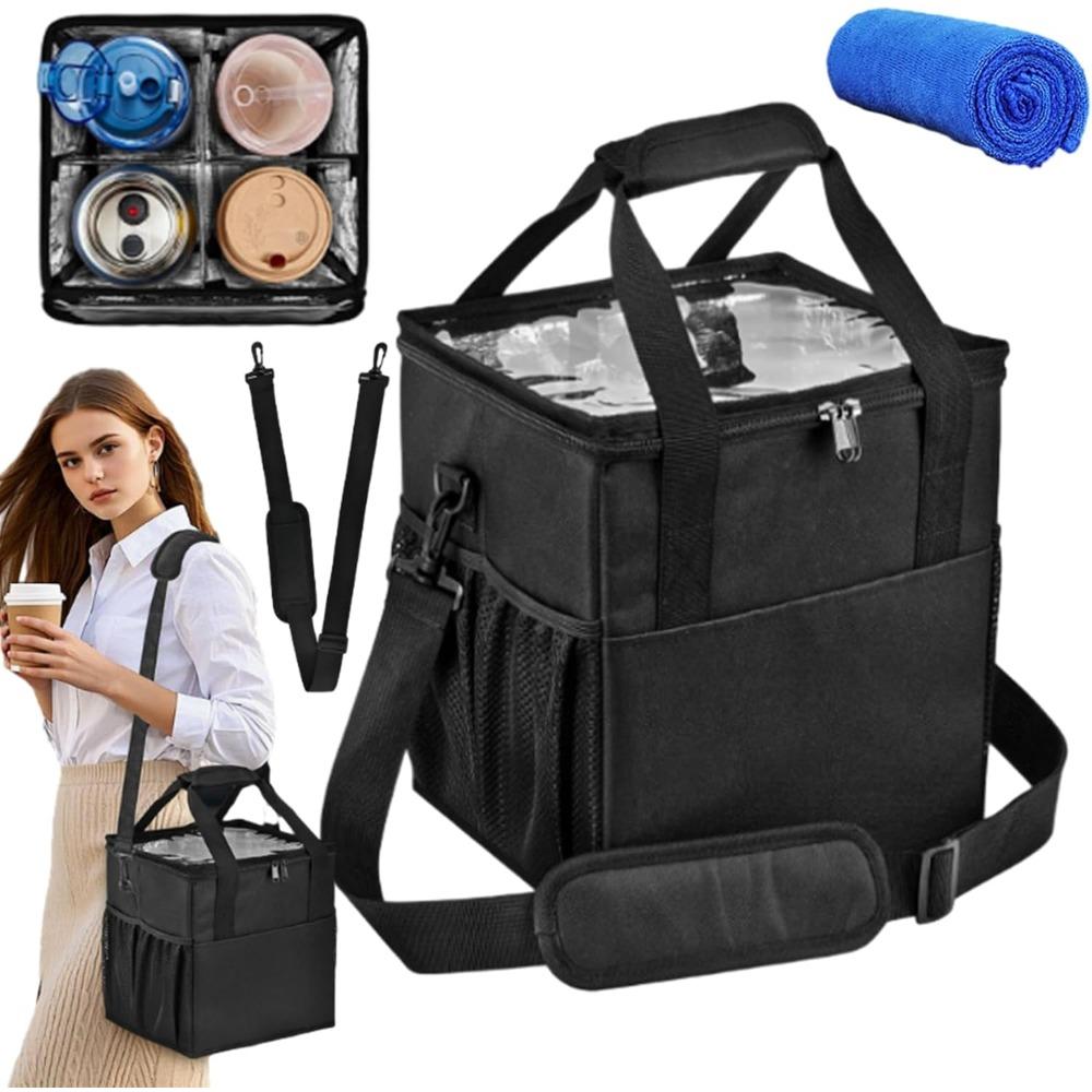 

Insulated drink bag, beverage tote bag, reusable drink carrier with handle, foldable four-cup drink bag with spill-proof base 1PCS