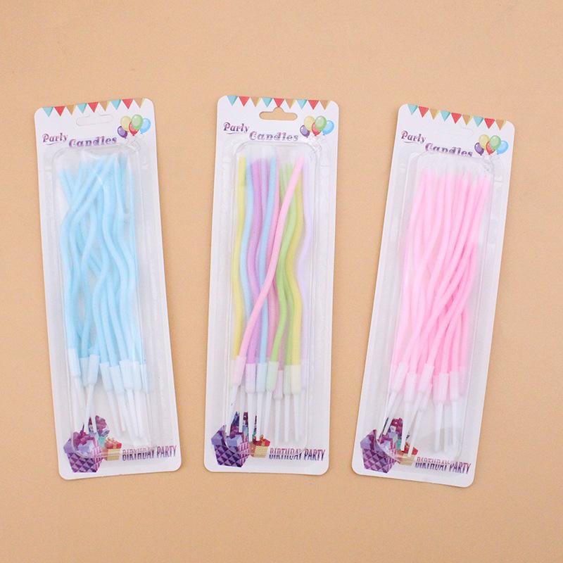 New Colorful Birthday Curve Cake Candles Creative Party 12 Pcs Suction Card Packed Pink Blue Curved Candles