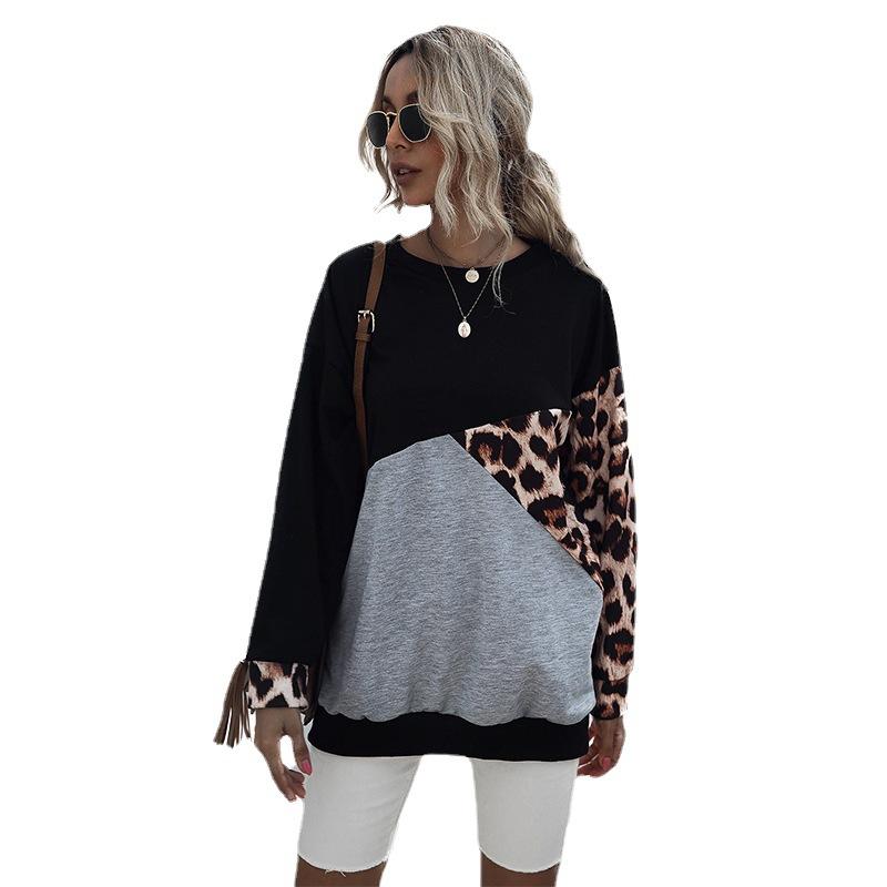 Casual Comfort and Versatility Women's Round Neck Mid-length Ins Wind Leopard Bottoming Sweater Women
