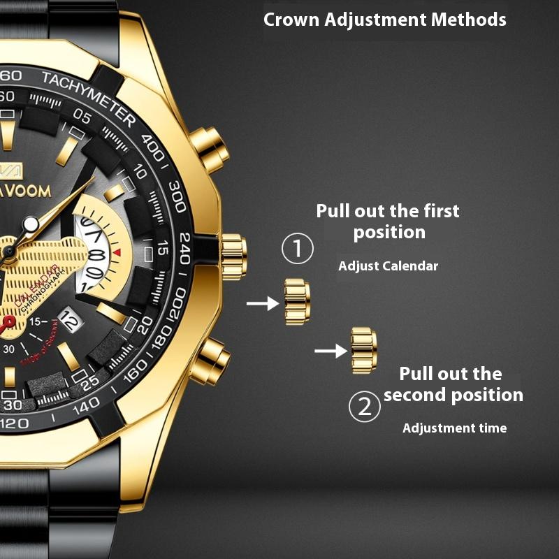 VA VA VOOM Watches for Men Luminous Quartz Watches South East Asia Sports Leisure Steel Belt Watches Sports