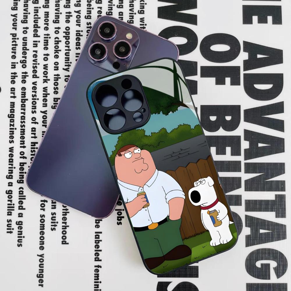 Family Peter Griffin Cartoon Phone Case for Iphone 16 15 14 12 11 13 Pro Max Mini 8 X Xr Xs Puls Black Glass Cover