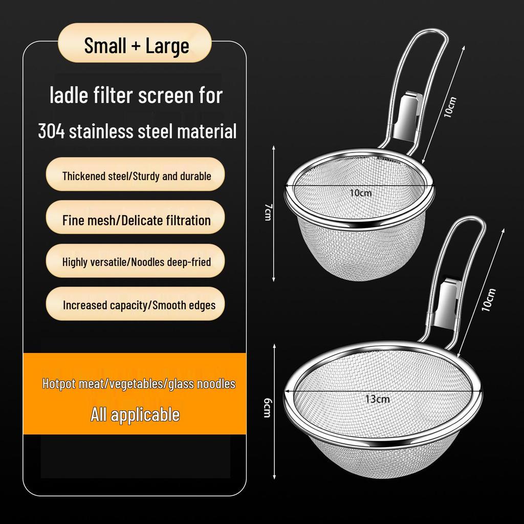 Finmaskad skopa för nudlar och olja i rostfritt stål