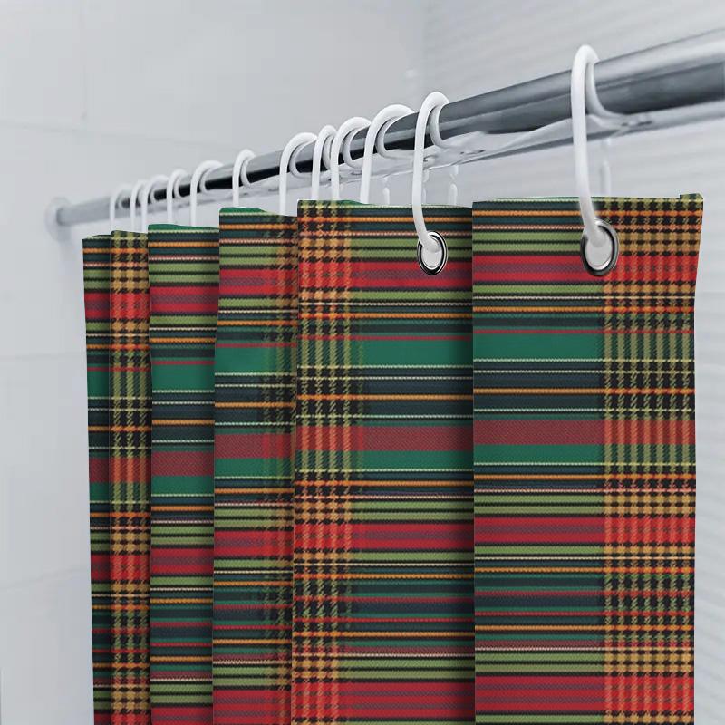 Classic Plaid Shower Curtain Green Red Black Yellow Stripes Waterproof Home Decor Bath Rug Room Decoration