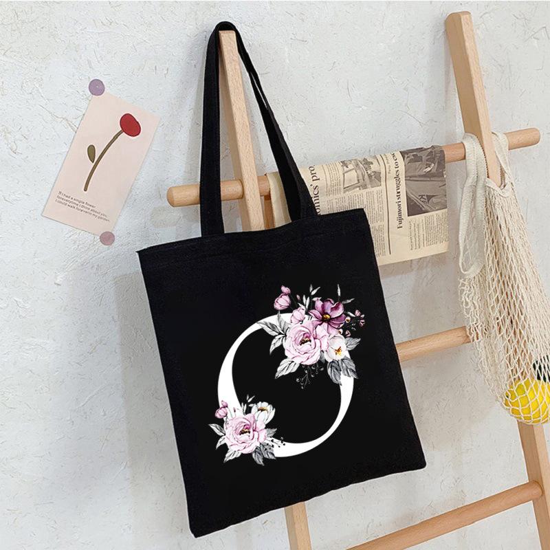Alphabet24 Letter Print Student Portable Canvas Bag Tote Bag Large Capacity Messenger Bag