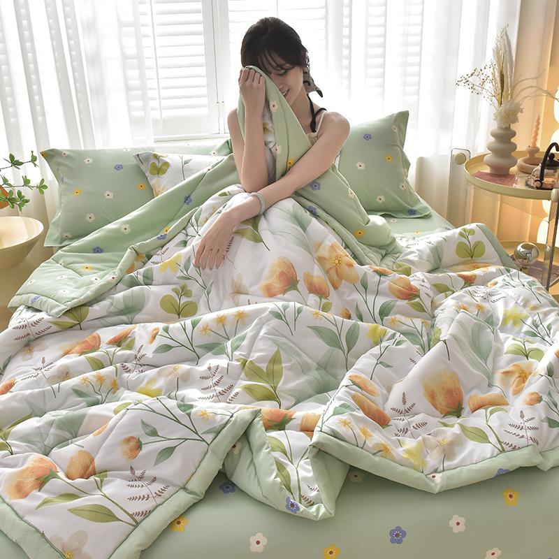 Soft Skin-Friendly Summer Quilt Set Or 1 Pcs Quilt Comfortable Breathable Summer Blanket Lightweight Durble Air Condition Duvet