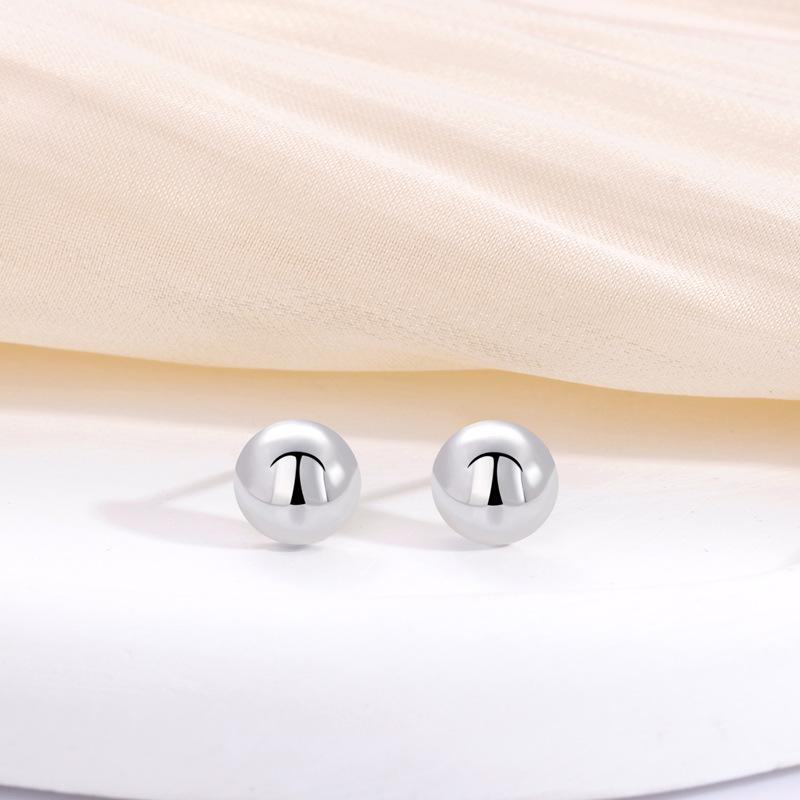 Korean Style S925 Sterling Silver Round Bead Stud Earrings for Women - Simple, Polished, Cold Aesthetic Design Ear Jewelry. 925 Silver