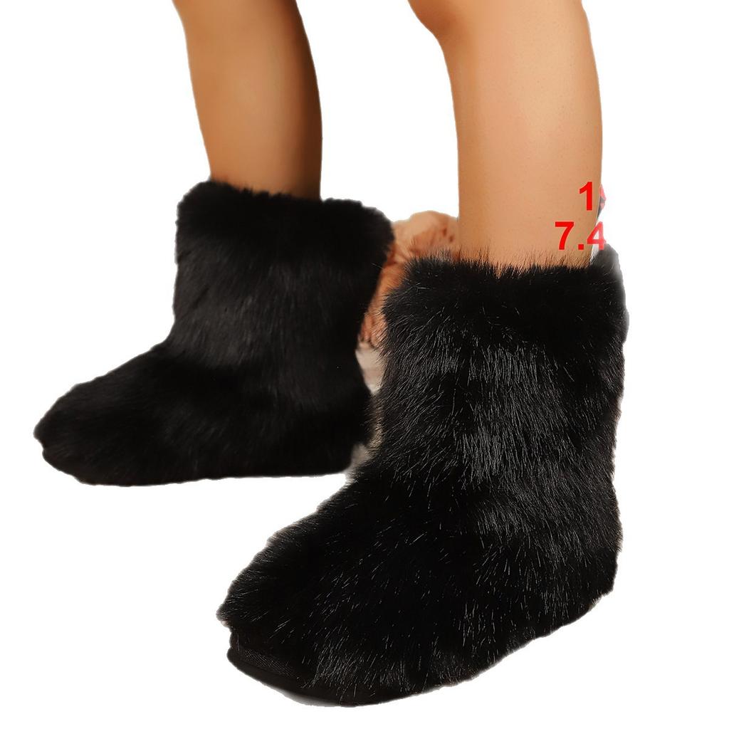 Warm women's shoes new European and American colors plush medium tube snow boots women's large size fluffy women's boots non-slip