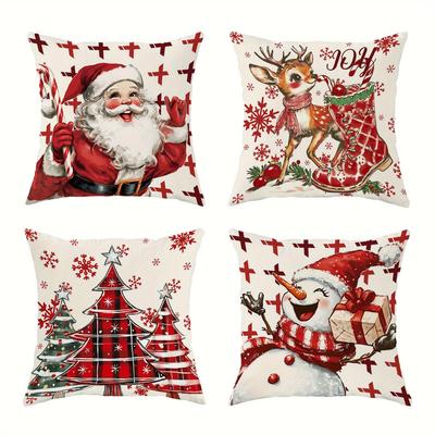 Festive Christmas Pillowcases: Santa, Reindeer, Trees & Snowman Designs! Sofa Room Decoration New Year Holiday Home Decoration