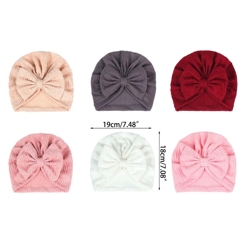 Solid Color Infant Turban Hat Elastic Baby Beanie Cap with Bowknot Decor Fashionable Headdress Cosy Newborn Accessories