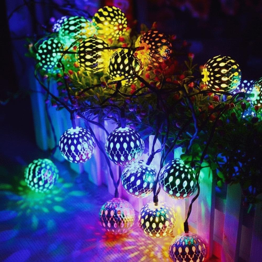 Gold Ball Solar LED String Lights Iron Round Ball Waterproof Outdoor String Lights Silver Ball Creative Design Solar String Lamp 5M