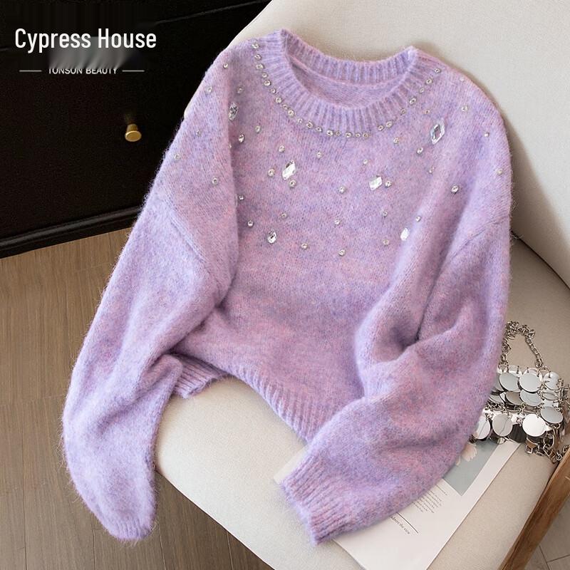 

Жіночий пуловер з мериносової вовни з круглим вирізом та заклепками One Size